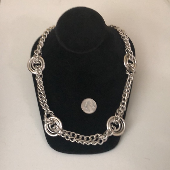 Fab Statement Necklace Two Strand Silver Tone 24” - Picture 3 of 9